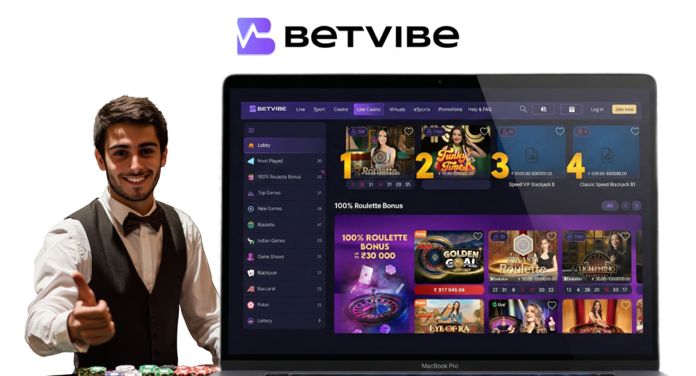Live casino section with real dealers on BetVibe India
